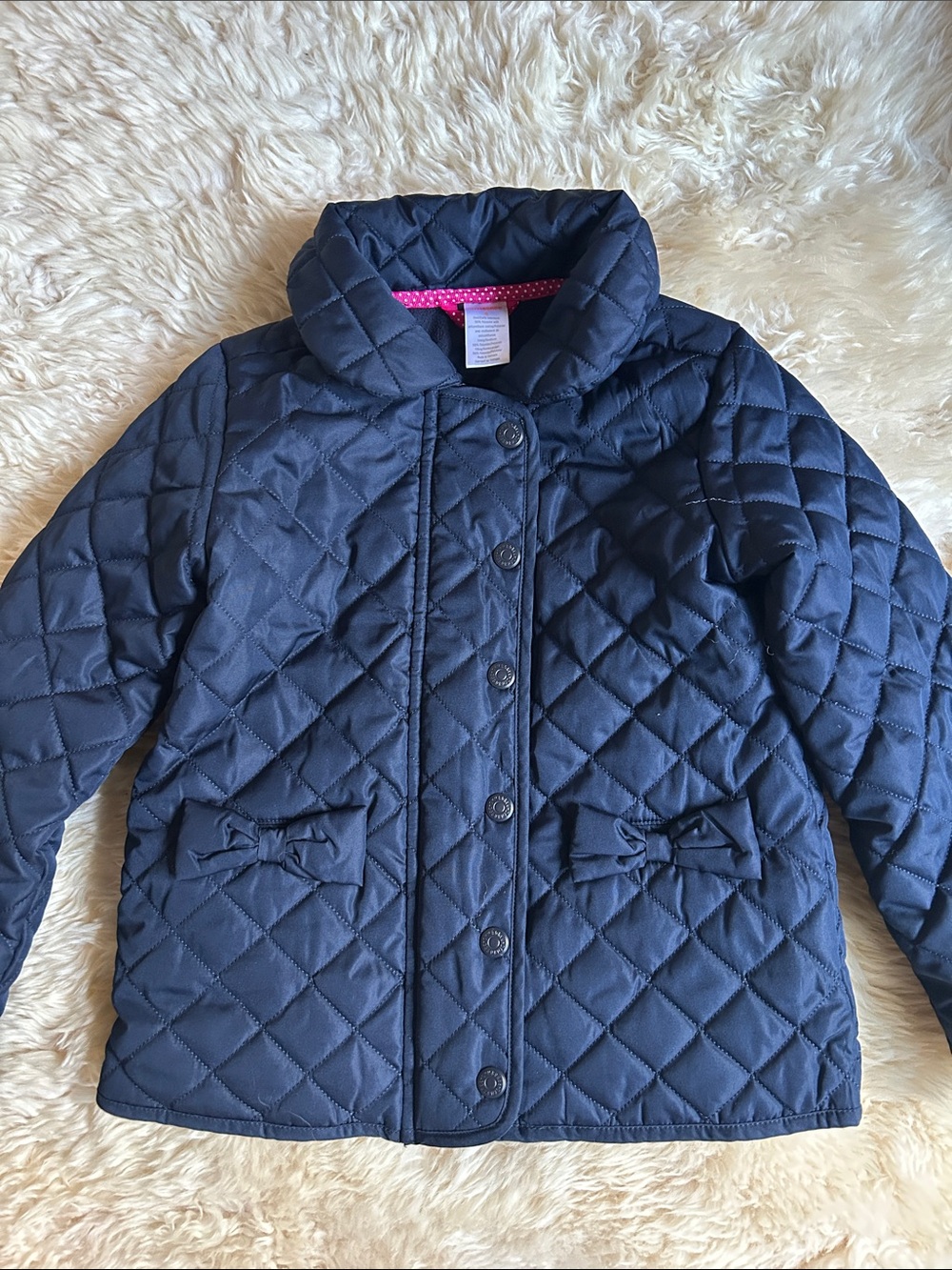 Gymboree Quilted Navy Puffer Jacket with Front Bows